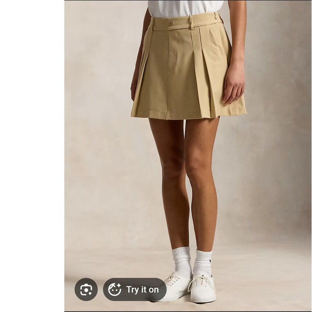 Lauren‎ Ralph Lauren Active Tan Khaki Pleated Golf Skort Womens 14 Preppy Luxury